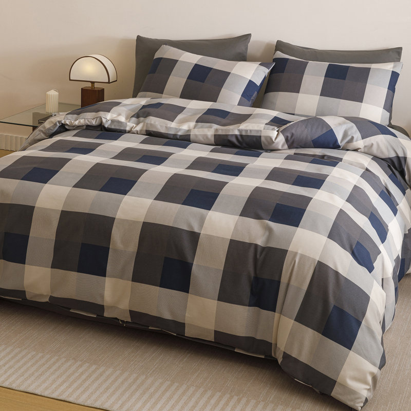 Grid Comforter Set Plaid Bedding Set 1 Checkered Comforter with Pillowcases, Twin Comforter + 1 Standard Pillowcase