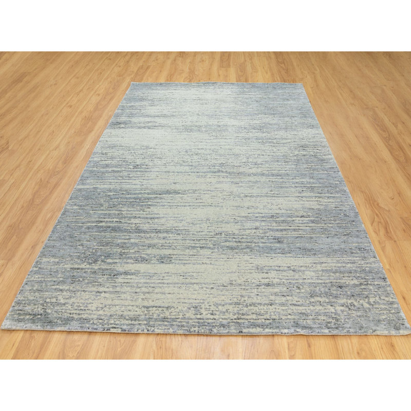 Tapis oriental moderne en laine naturelle et soie tissée à la main jacquard gris clair 6 pi 1 po x 9 pi 56ABDA5A5F66483E8F9C304A0CEB6C1F