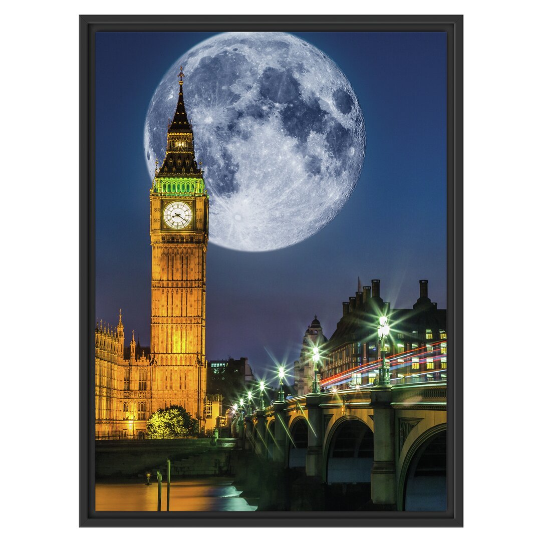 Gerahmtes Wandbild Big Ben vor Mond in London