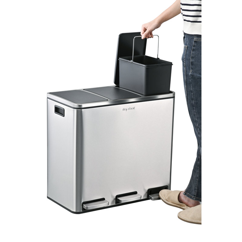 Steel Step On Multi-Compartments Trash & Recycling Bin - 14 Gallons