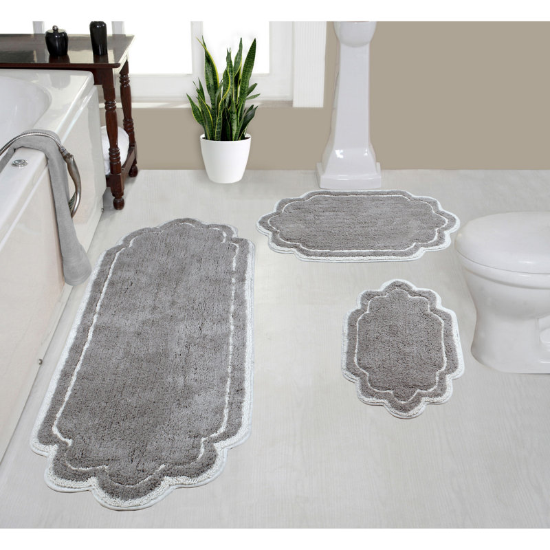 Ensemble de tapis de bain en coton Dobrinka, lavable à la machine, à séchage rapide, absorbant - ensemble de 3 pièces, Gris