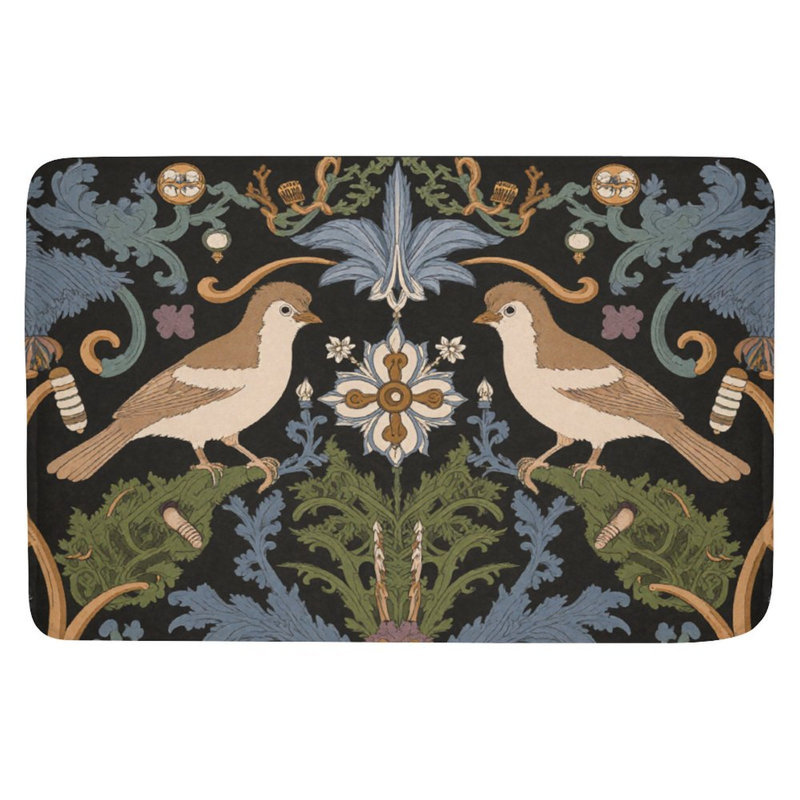 Tapis rétro pour salle de bain à motif floral symétrique 36 x 24 po
