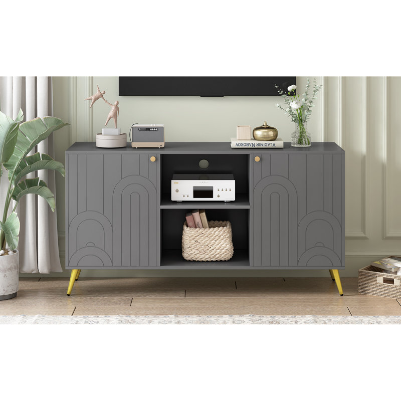 Meuble télé et meuble télé moderne, MDF gris et métal, espace de vie élégant