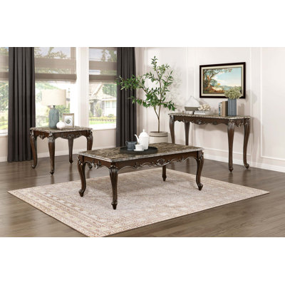 Formal Traditional Luxury 1Pc Marble Top Cocktail Table With Tipping