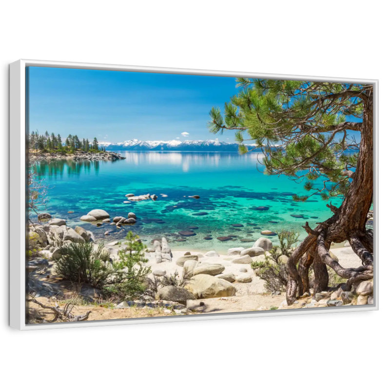 Turquoise, lac Tahoe, Cadre flottant blanc, 40 po x 27 po