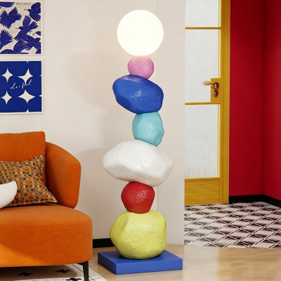 Blanc + mauve + bleu + rouge + jaune plastique + lampes sur pied sans résine