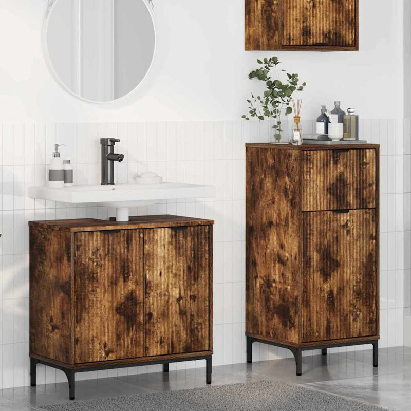 Bathroom Storage Furniture Set, Smoked Oak