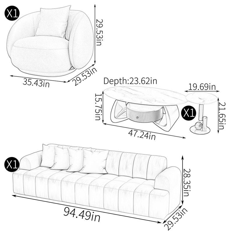 Light luxury sofa tea table combination