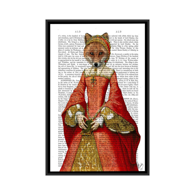 «Fox Queen», impression sur toile, H 26 po x l 18 po x P 1,5 po, Toile avec cadre noir, Pas de tapis