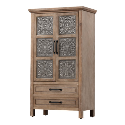 Rustic Embossed Floral Accent Storage Cabinet with Drawers