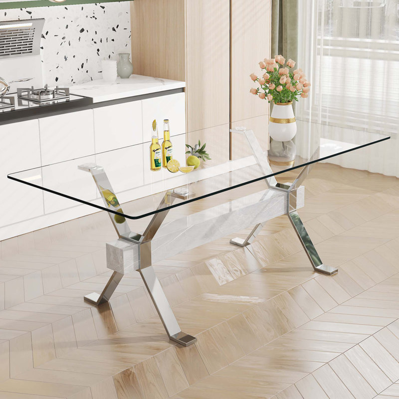 1 Piece Rectangular Dining Table without Chair, Silver