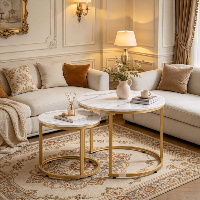 Faux Marble Top Nesting Coffee Table