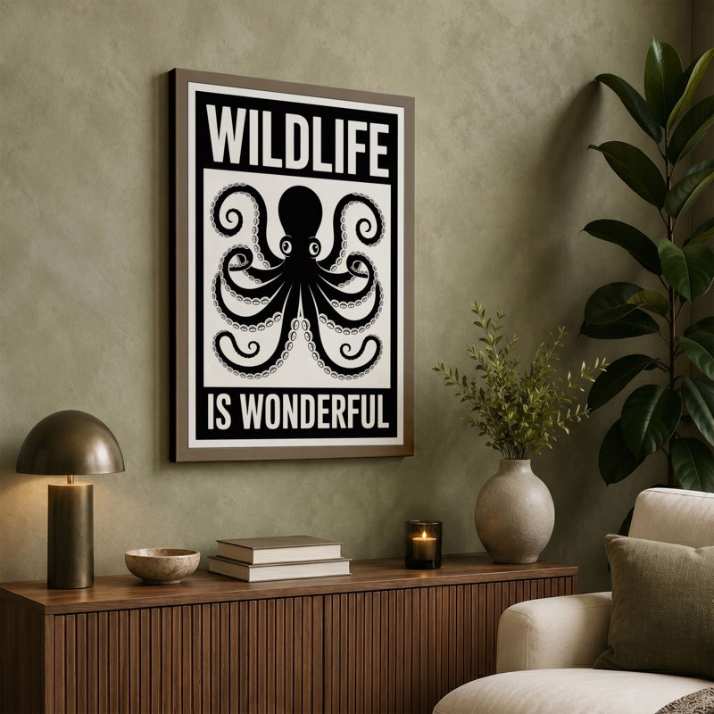 Wildlife Is Wonderful Typography - Wrapped Canvas, 36x24 - 91.4 x 61.0 cm, Taupe Border