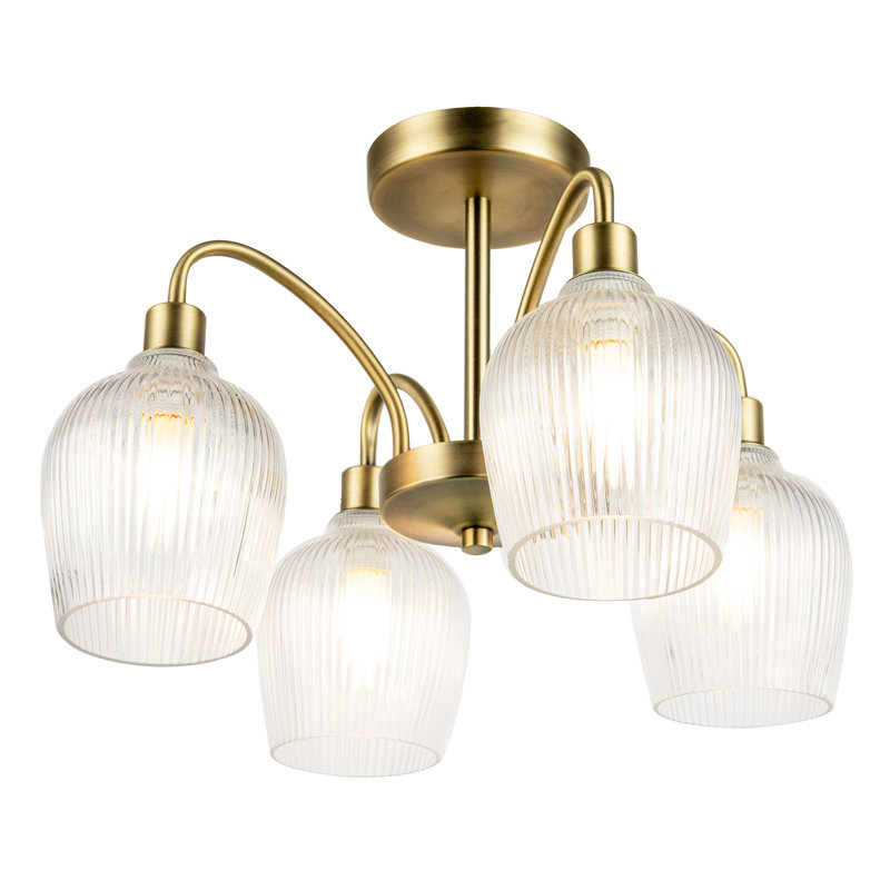 Glass Semi Flush Mount, Antique Brass