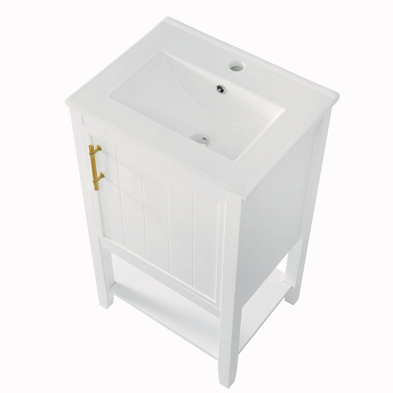 Meuble-lavabo simple de 20 po avec plateau en céramique Shavit, Blanc