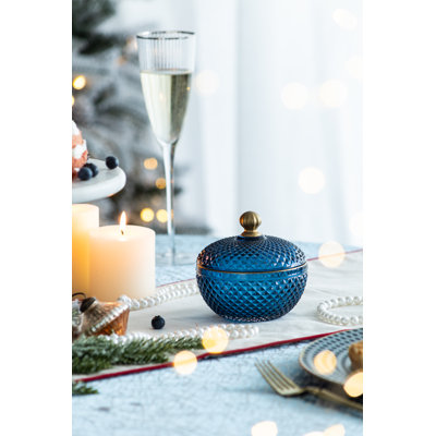 Gold Finial Jar - 4.7" X 4.7" X 4.7" - Blue/Gold