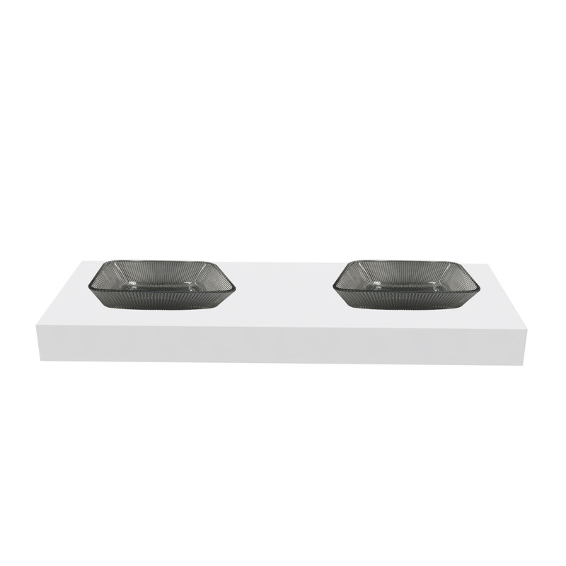 Lavabos vasques rectangulaires noirs en cristal avec base blanche 60 "Charlie, Rose
