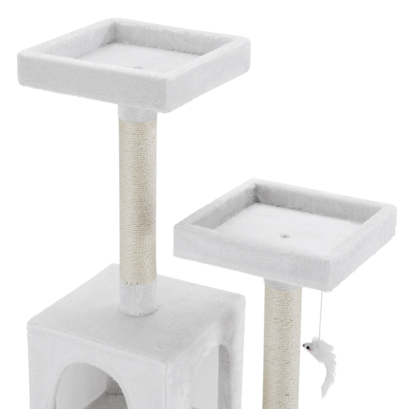Sam's 50" White Faux Fur Cat Tree with Perches and Scratching Posts