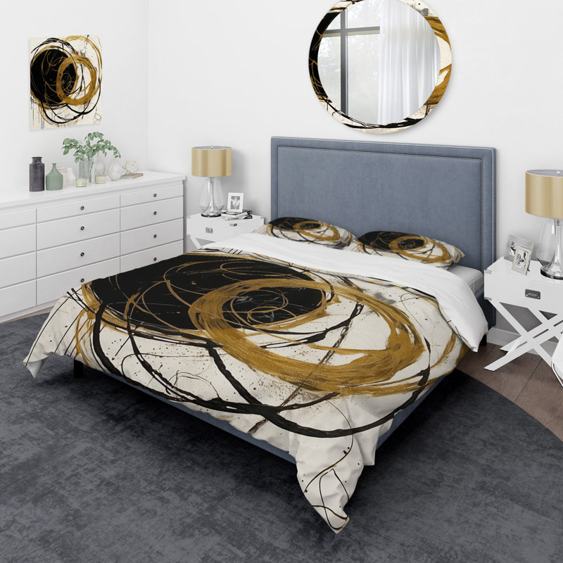 Ensemble de housse de couette noir et or The Art Of Chaos I Bedding, Housse de couette simple + 1 taie décorative stan