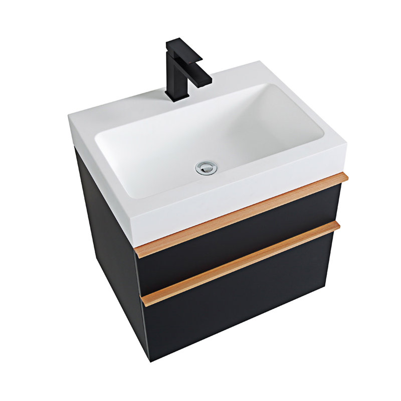 Meuble-lavabo mural avec lavabo en acrylique intégré, Noir, 24"