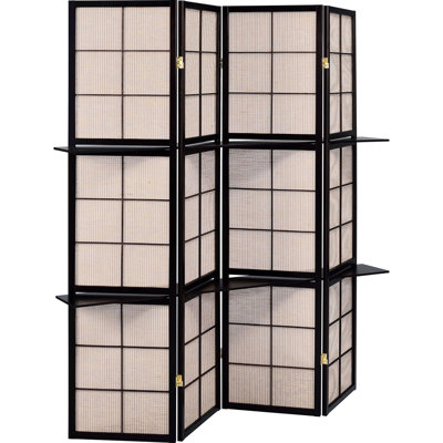 4 écrans pliables avec étagères de couleur brun clair et cappuccino fonctionnels pour la décoration de chambre