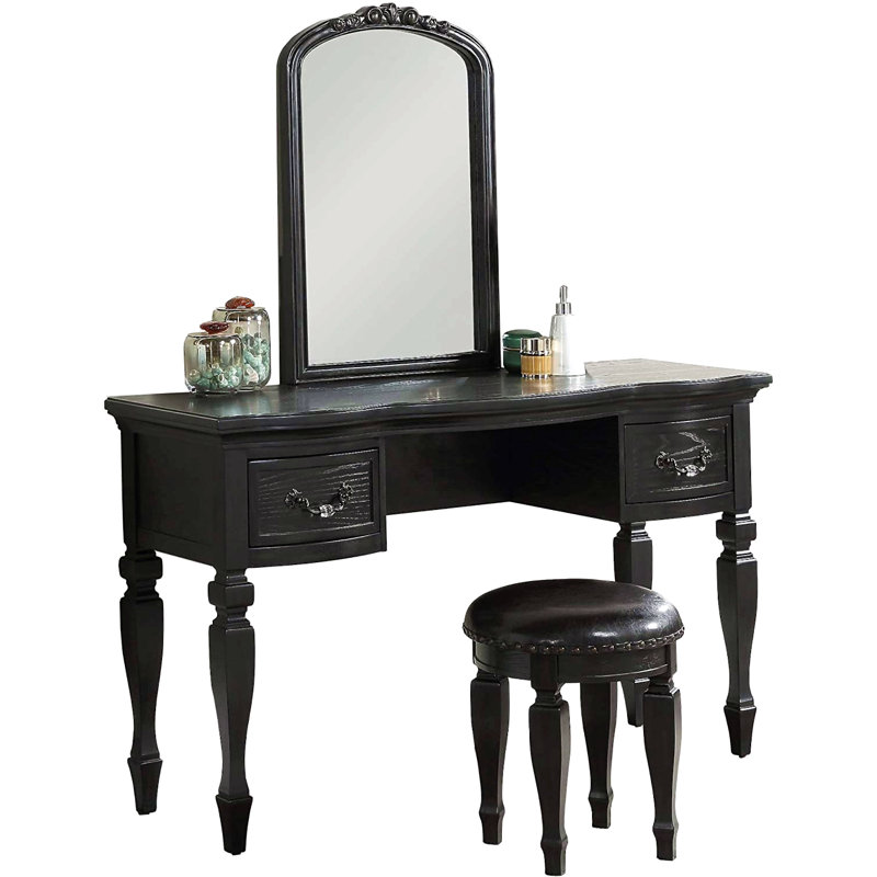 Ensemble de coiffeuse en bois, Noir