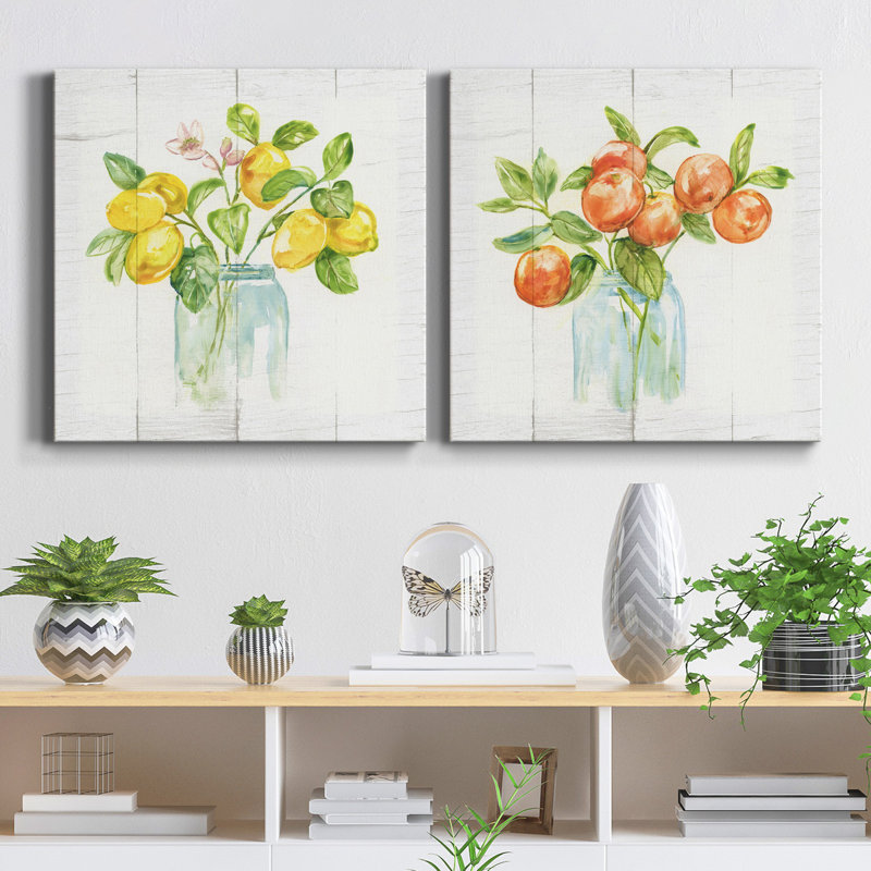 Branches de citron - ensemble de 2 reproductions d'art sur toile tendue, H 10 po x l 10 po x P 1 po