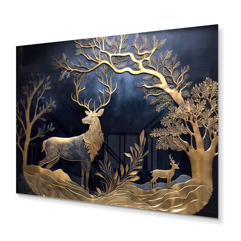 Golden Deer in Forest II - reproduction d'art sur métal sans cadre, H 12 po x l 20 po x P 1 po