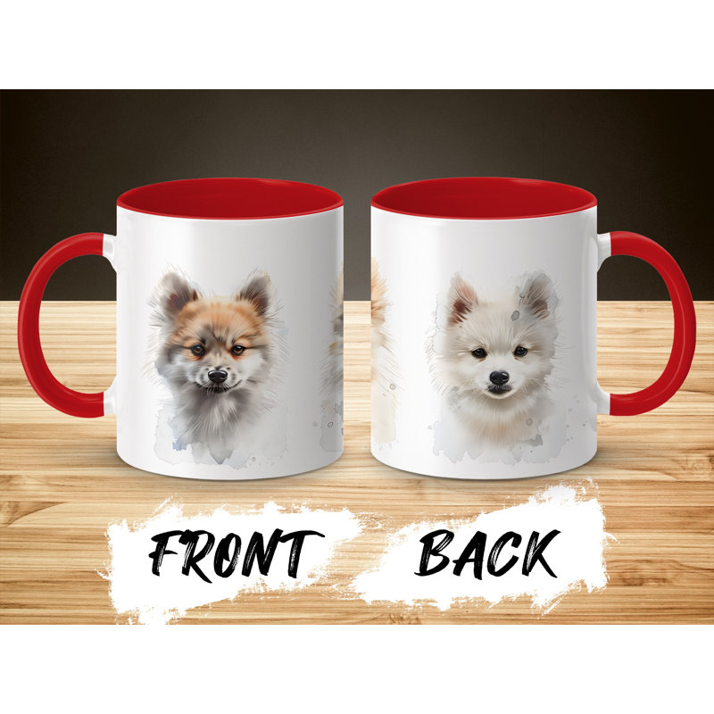 Pomeranian Puppies Watercolor Art 11oz Coffee Mug, 2, Red