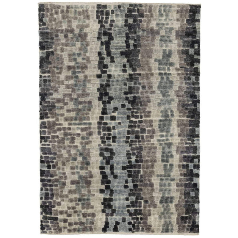 Tesserae Wool Striped Area Rug in Gray/Black/Neutral, Rectangle 9' x 12'