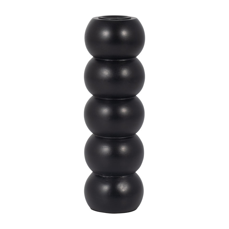 Wood Tabletop Candle Holder, Ribbed Black, 8" H x 3" W x 3" D