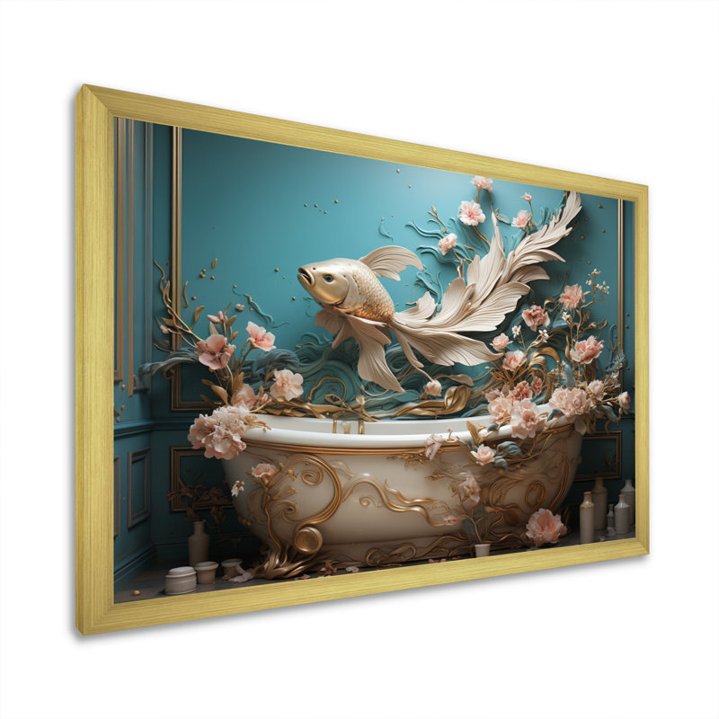 Art déco de salle de bain II - Art mural de salle de bain, Cadre doré simple, H 24 po x l 32 po x P 1 po
