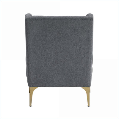 Fauteuil à oreilles gris anthracite en chenille gris anthracite pour adultes, piqûres en diamant, pieds en métal à finition dorée, sièges d'appoint à ressorts ensachés pour le salon