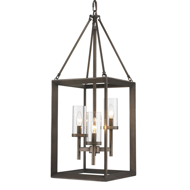 Averee 3 - Light Steel Dimmable Lantern Tiered Chandelier, Gunmetal Bronze