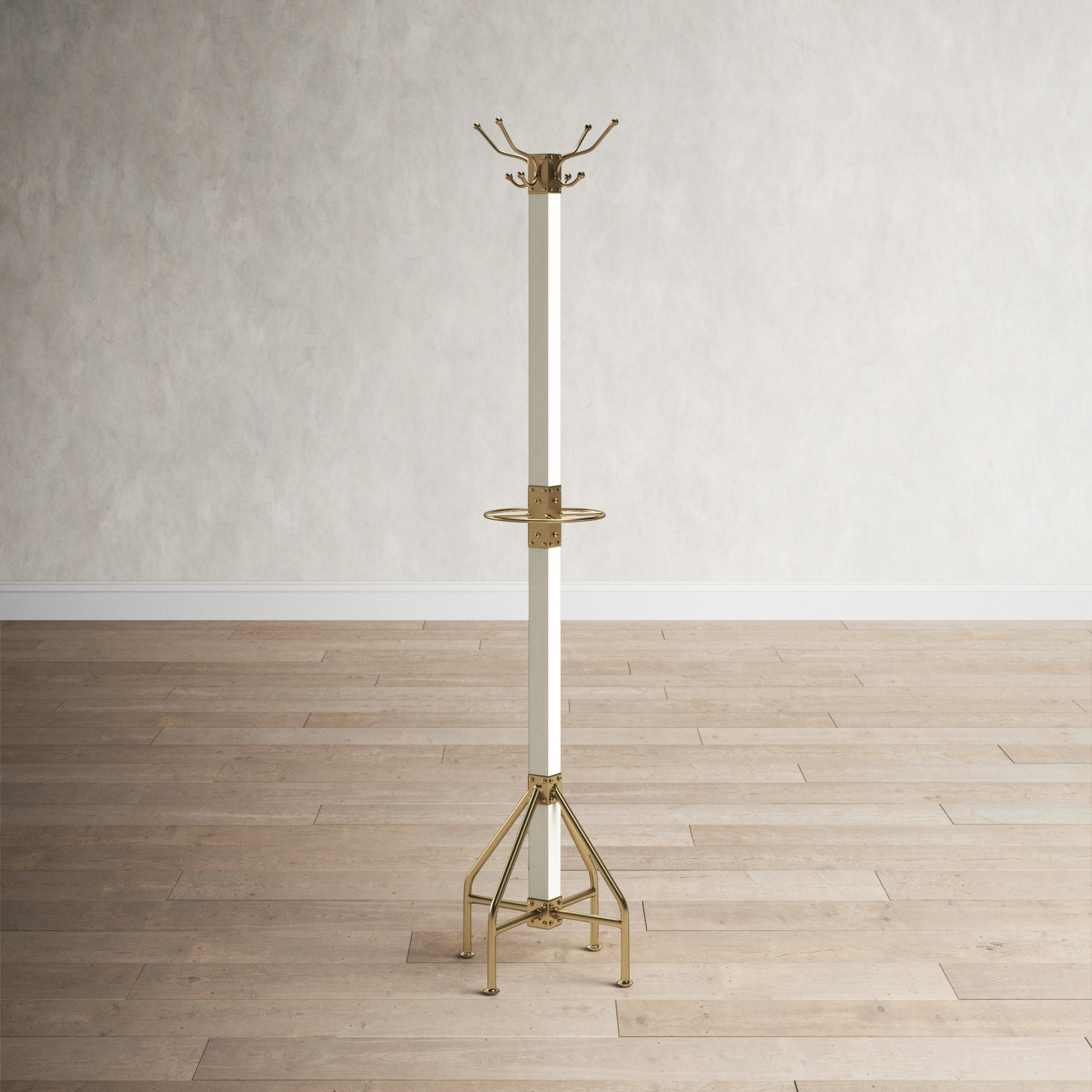 Donan 8 - Hooks Freestanding Coat Rack, White/Gold