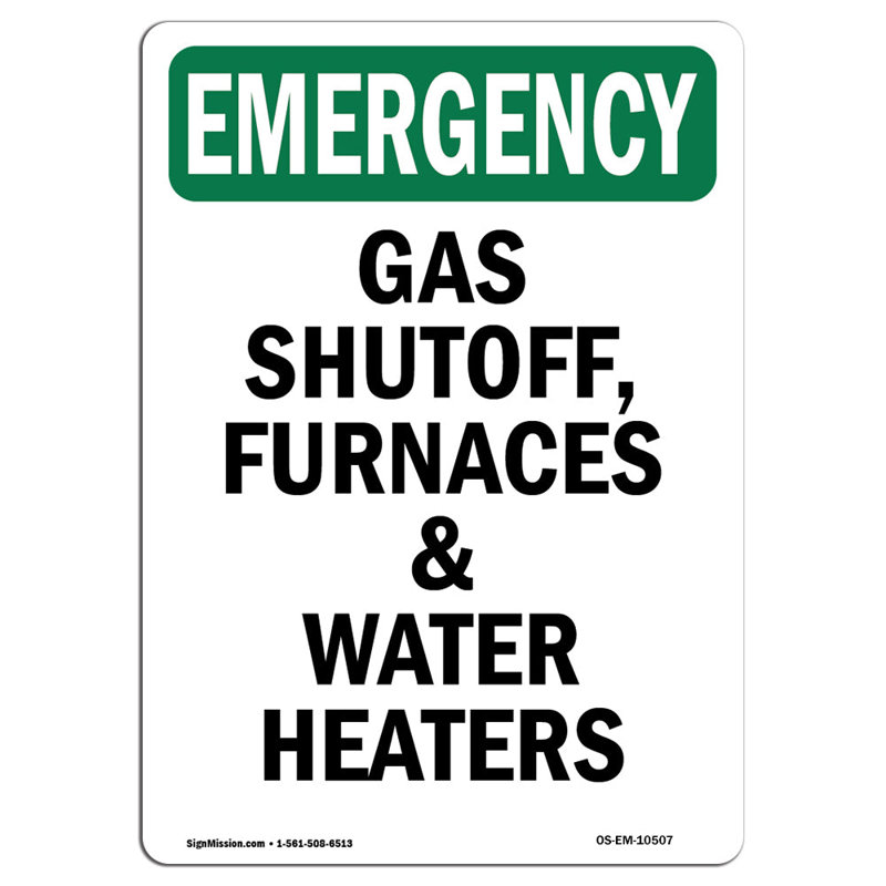 Gas Shutoff Furnaces And Water Heaters Aluminum Sign 12 x 18, 18" H x 12" W x 0.1" D