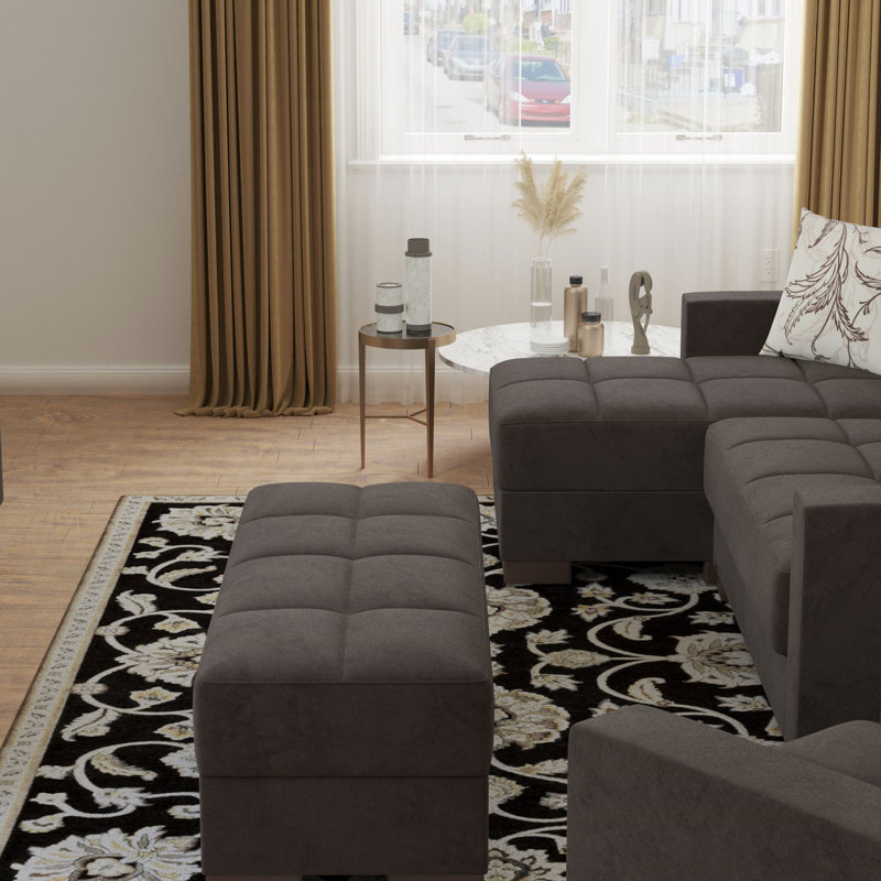 Repose-pieds avec rangement en microfibre Primenest Nimbusflow, Brun