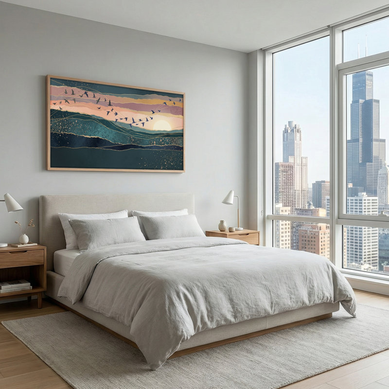Ensemble de 1 toile murale Sunset Migration, L 40 po x H 20 po, Naturel