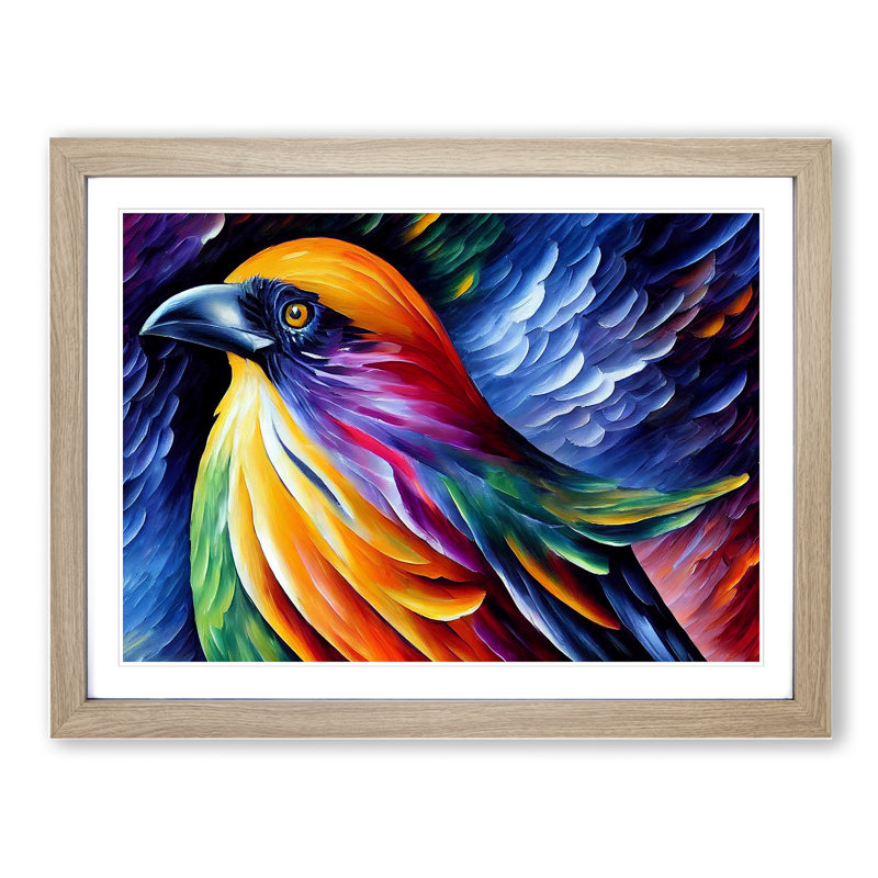 Raven Bird Vol.1 Abstract - Single Picture Frame Painting, 25cm H x 34cm W x 2cm D, Oak