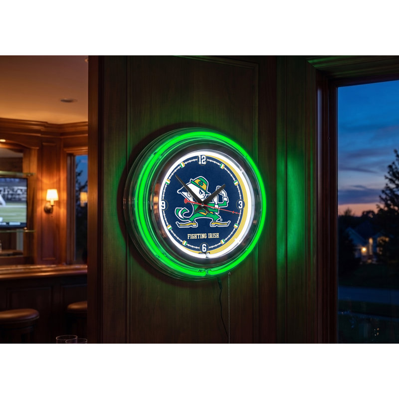 NCAA 15" Neon Clock, Notre Dame-Leprechaun