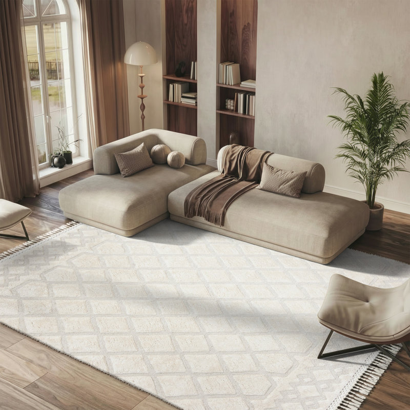 Tapis ivoire touffeté à la main Powell, Rectangle 8 pi x 10 pi