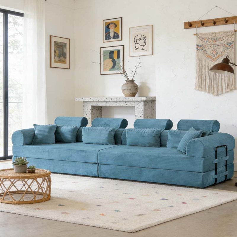 Canapé modulaire en L, Bleu ciel