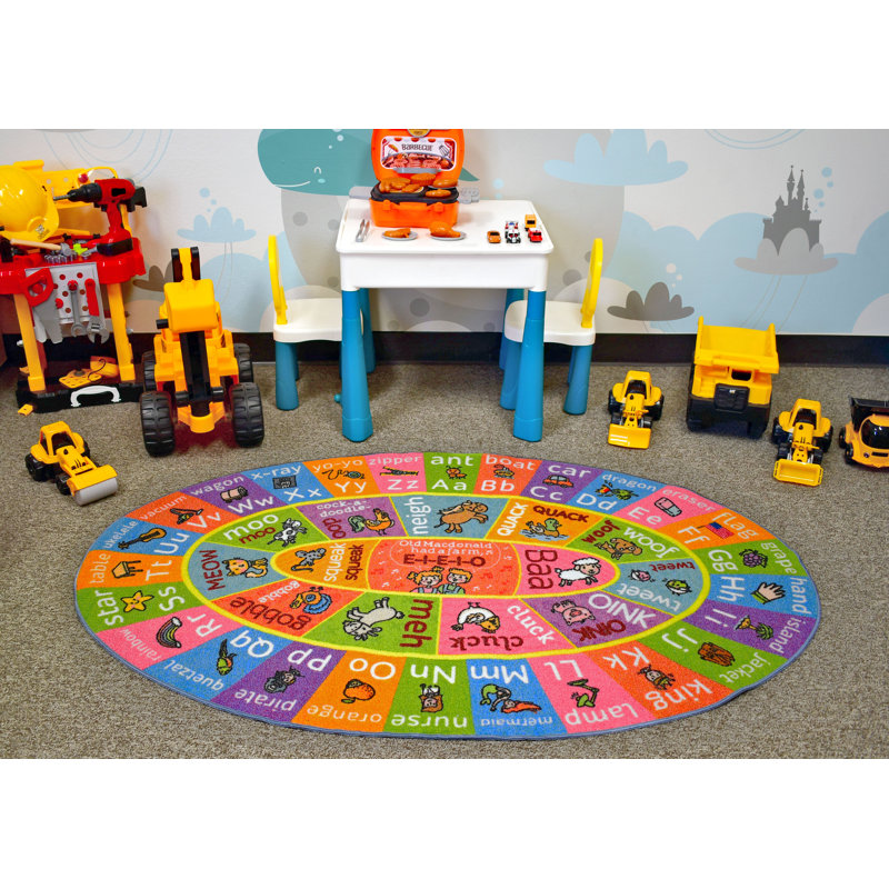 ABC Alphabet Animaux Jeu éducatif pour enfants Tapis de salle de bain, Ovale 3 pi 3 po x 4 pi 7 po