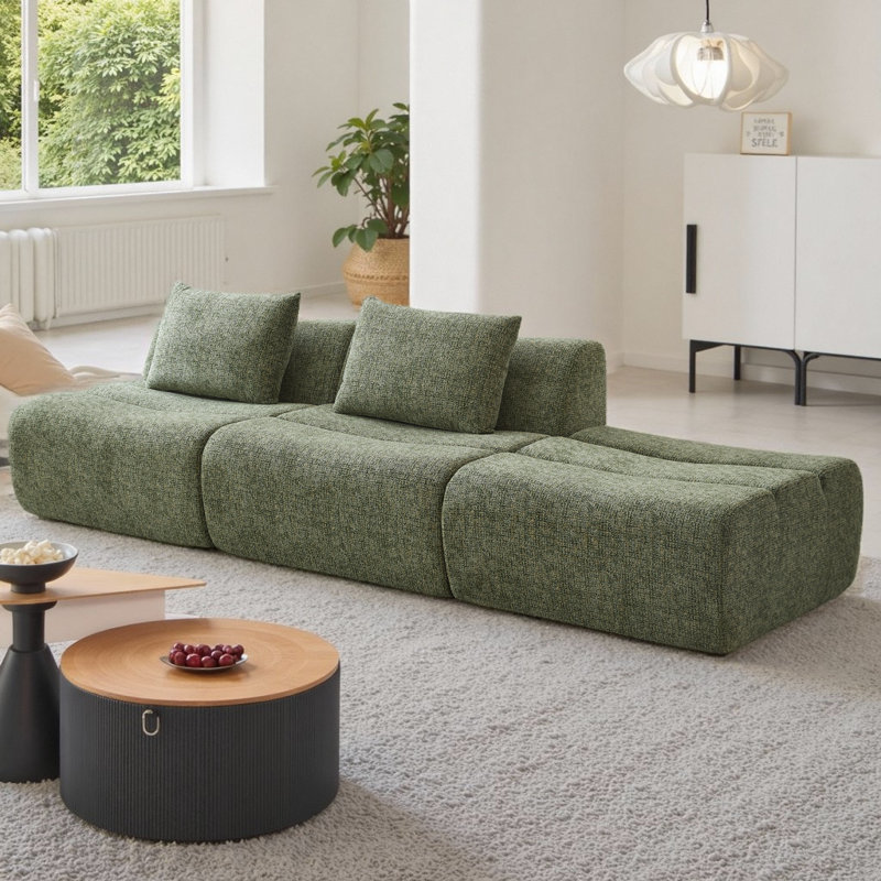 Canapé modulaire surdimensionné à 3 places Boneless, Chenille verte