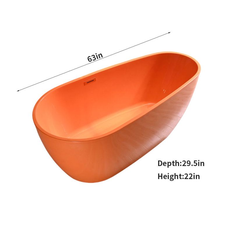 63'' x 29.5'' Freestanding Acrylic Bathtub, Orange