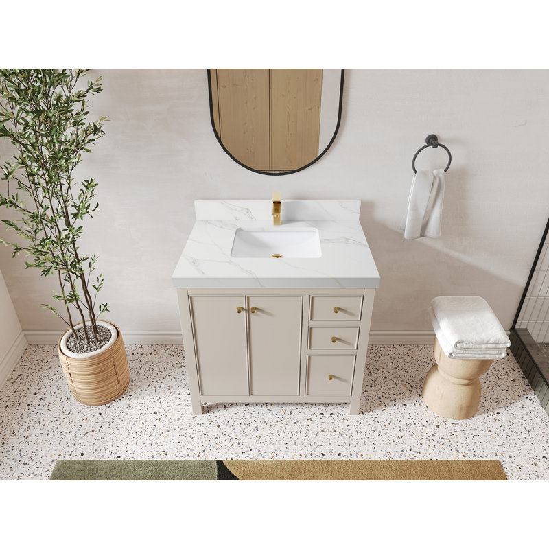 Meuble-lavabo simple 36 po avec plateau Chicago, Sienne Calacatta