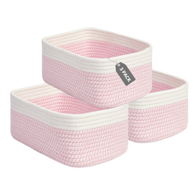 Ensemble de paniers de rangement en corde de coton doux - paquet de 3 paniers à tablettes rectangulaires 11,8 x 7,5 x 4,7 po - sans poignées, garde-robe de salle de bain