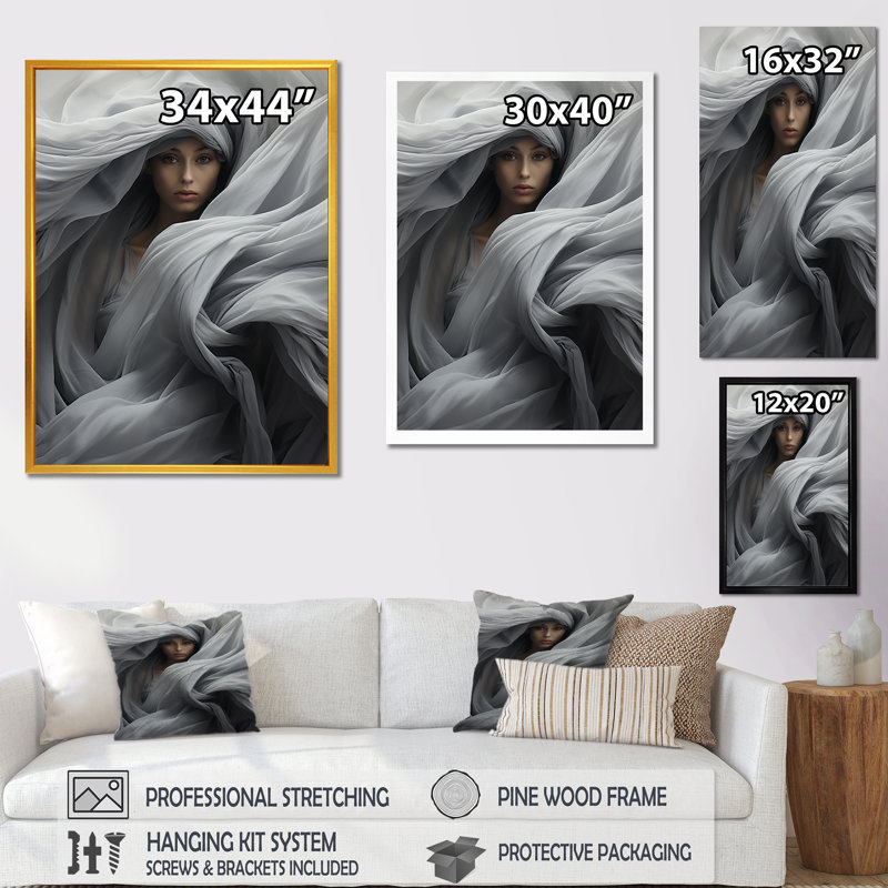 Gris, apaisant, ombres - art mural abstrait, Cadre flottant noir, H 20 po x l 12 po x P 1 po