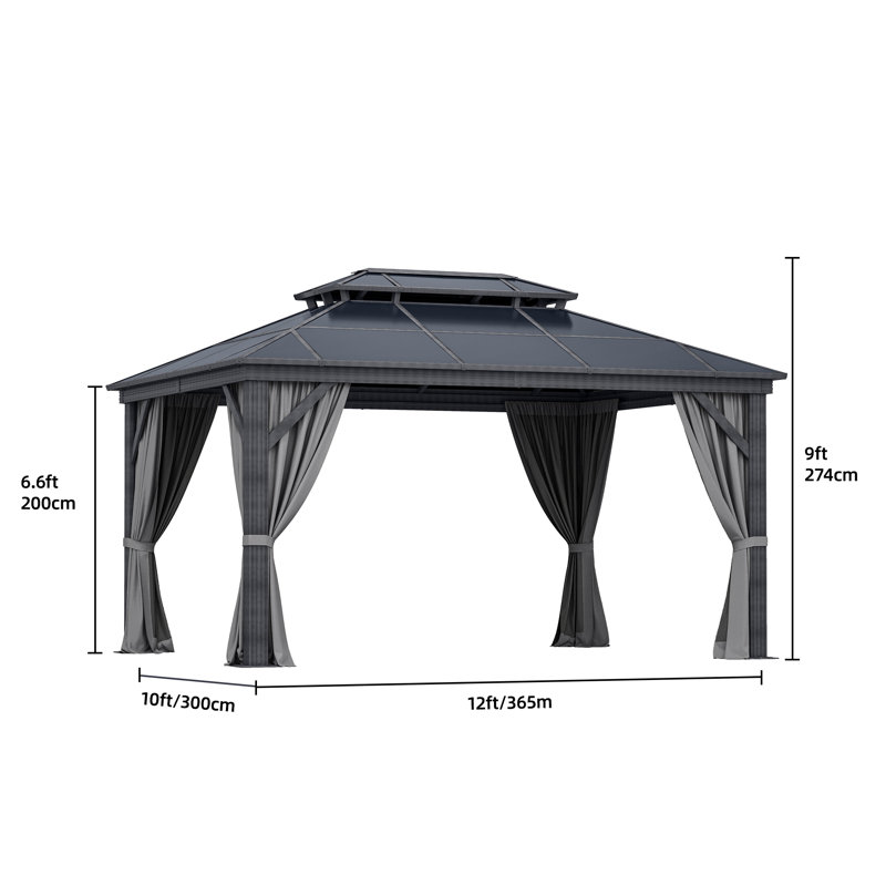 Double Roof with Aluminum Frame Patio Gazebo, 8.7' H x 12' W x 10' D