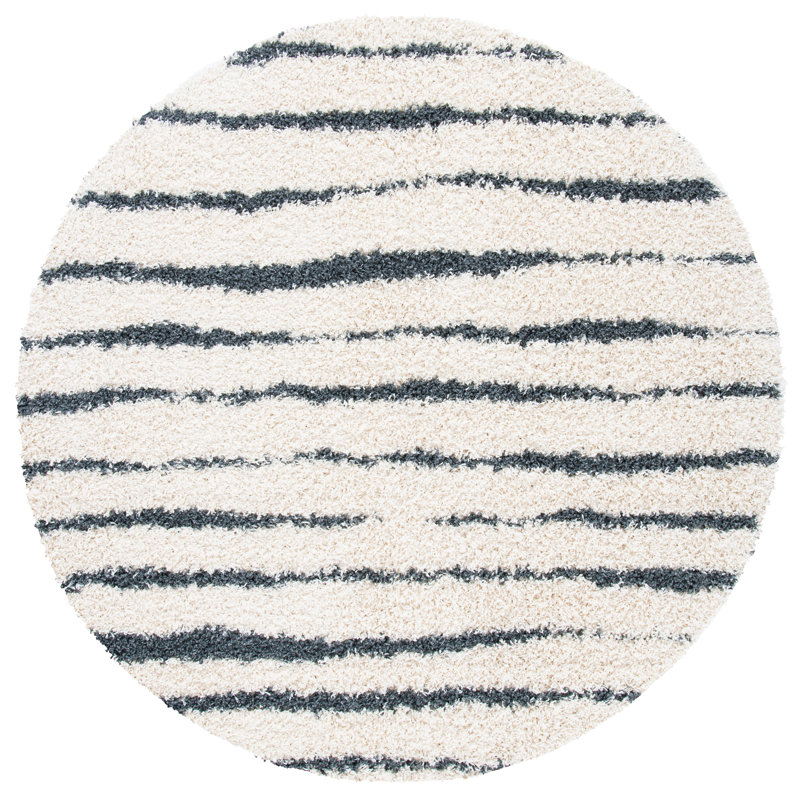 Tapis ivoire / gris foncé Siragan, Rond 5 pi 3 po